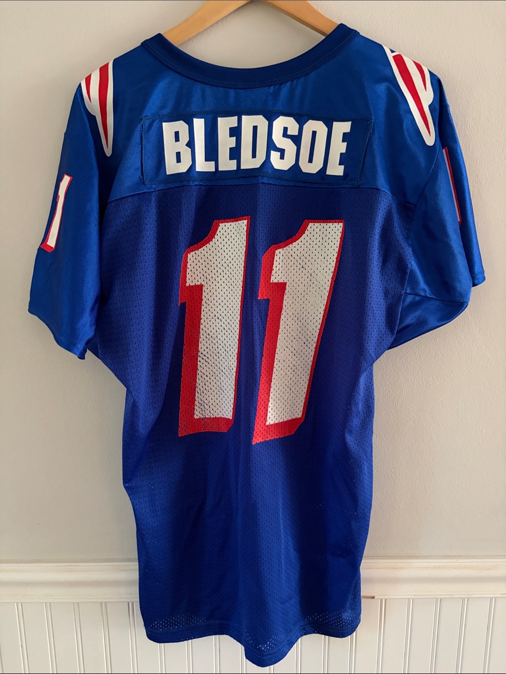 Vintage 90s Drew Bledsoe New England Patriots Wilson Jersey USA Made Size Medium